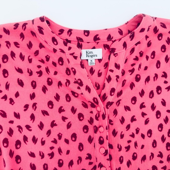 Kim Rogers Ladies Blouse 3/4 Tab Sleeve Pink Leopard Print Size XL Pull Over - Picture 5 of 15